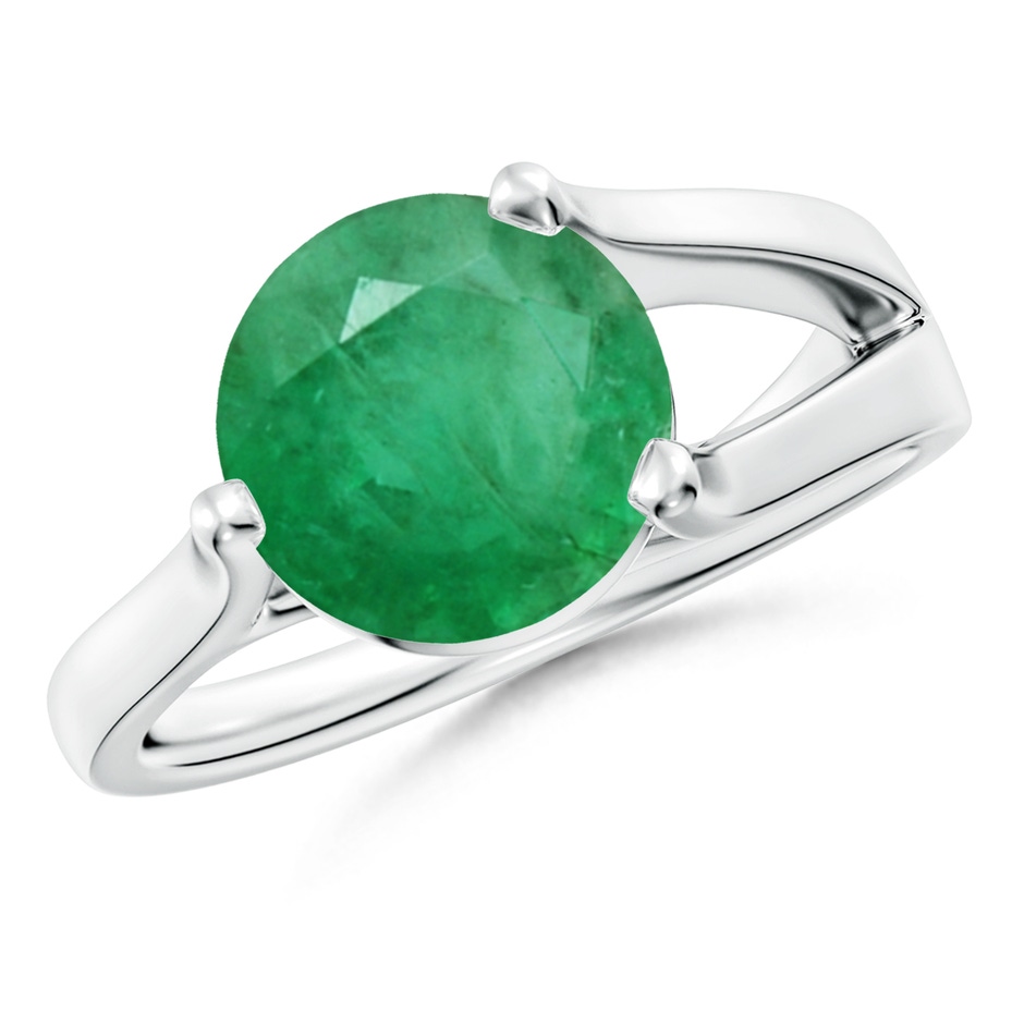 9mm A One Sided Split Shank Round Emerald Solitaire Ring in P950 Platinum 
