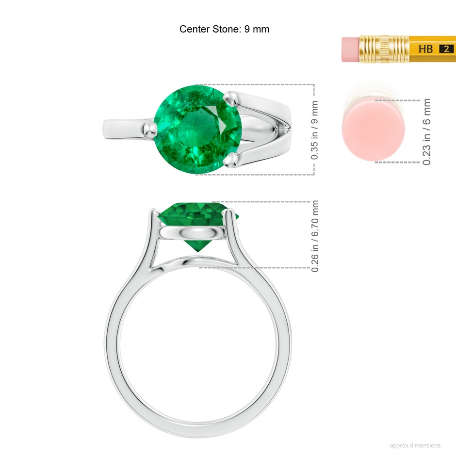 9mm AAA One Sided Split Shank Round Emerald Solitaire Ring in P950 Platinum ruler