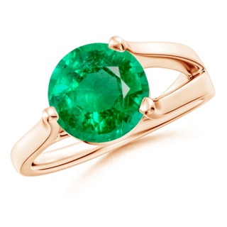 9mm AAA One Sided Split Shank Round Emerald Solitaire Ring in Rose Gold