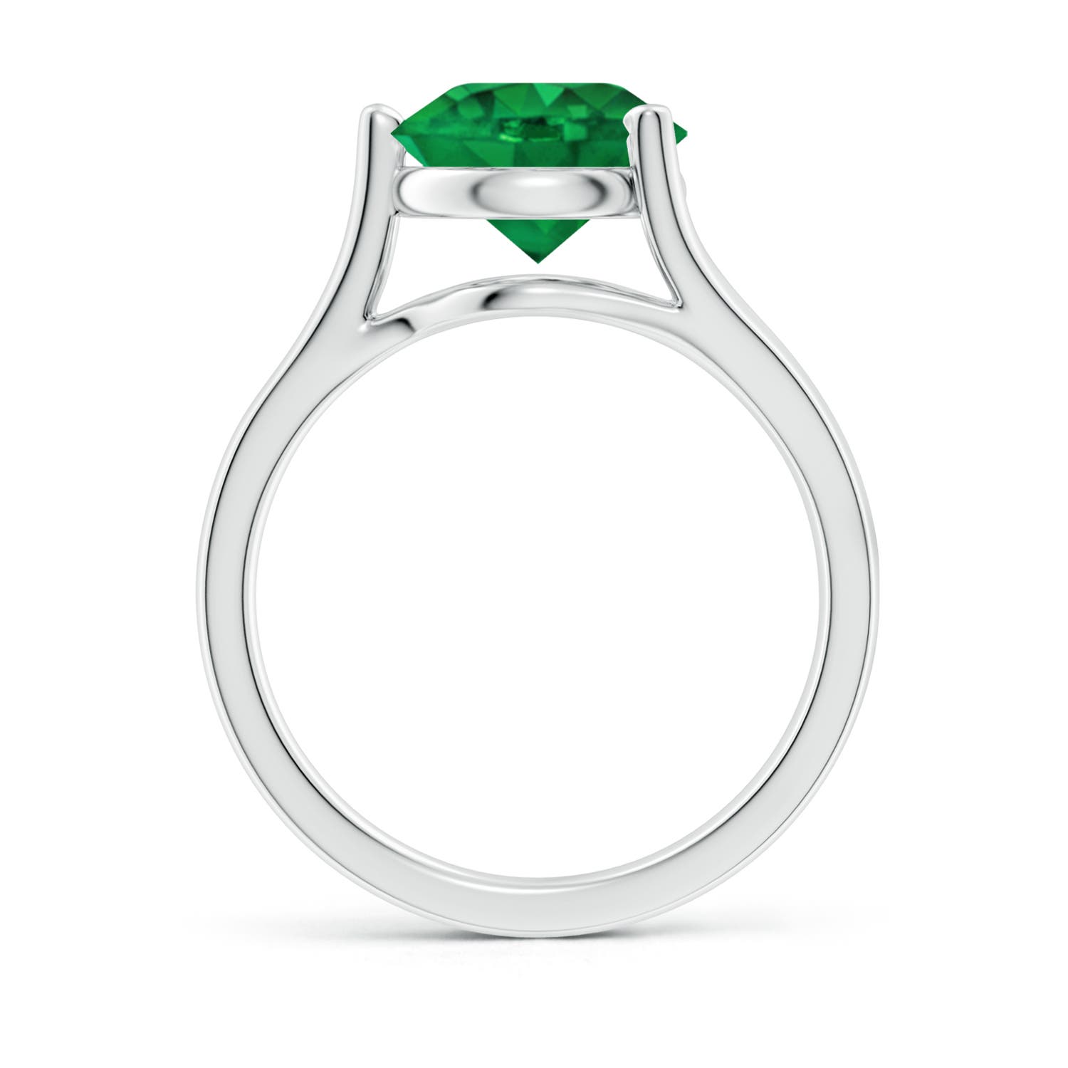 9mm AAA One Sided Split Shank Round Emerald Solitaire Ring in White Gold