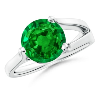 9mm AAAA One Sided Split Shank Round Emerald Solitaire Ring in P950 Platinum