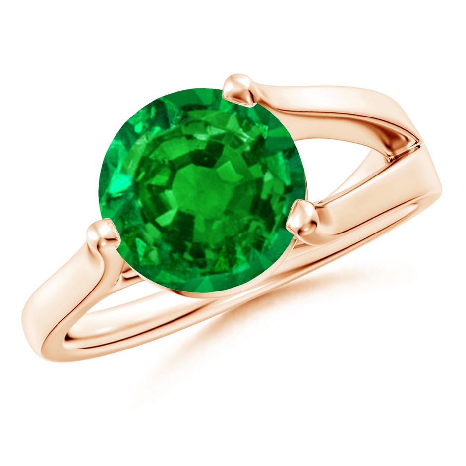9mm AAAA One Sided Split Shank Round Emerald Solitaire Ring in Rose Gold 