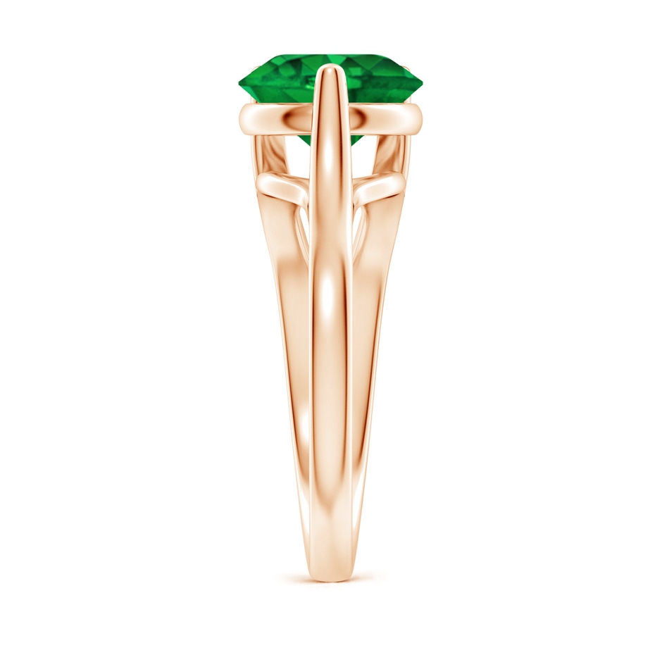 9mm AAAA One Sided Split Shank Round Emerald Solitaire Ring in Rose Gold side 299