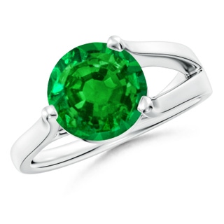 9mm AAAA One Sided Split Shank Round Emerald Solitaire Ring in S999 Silver