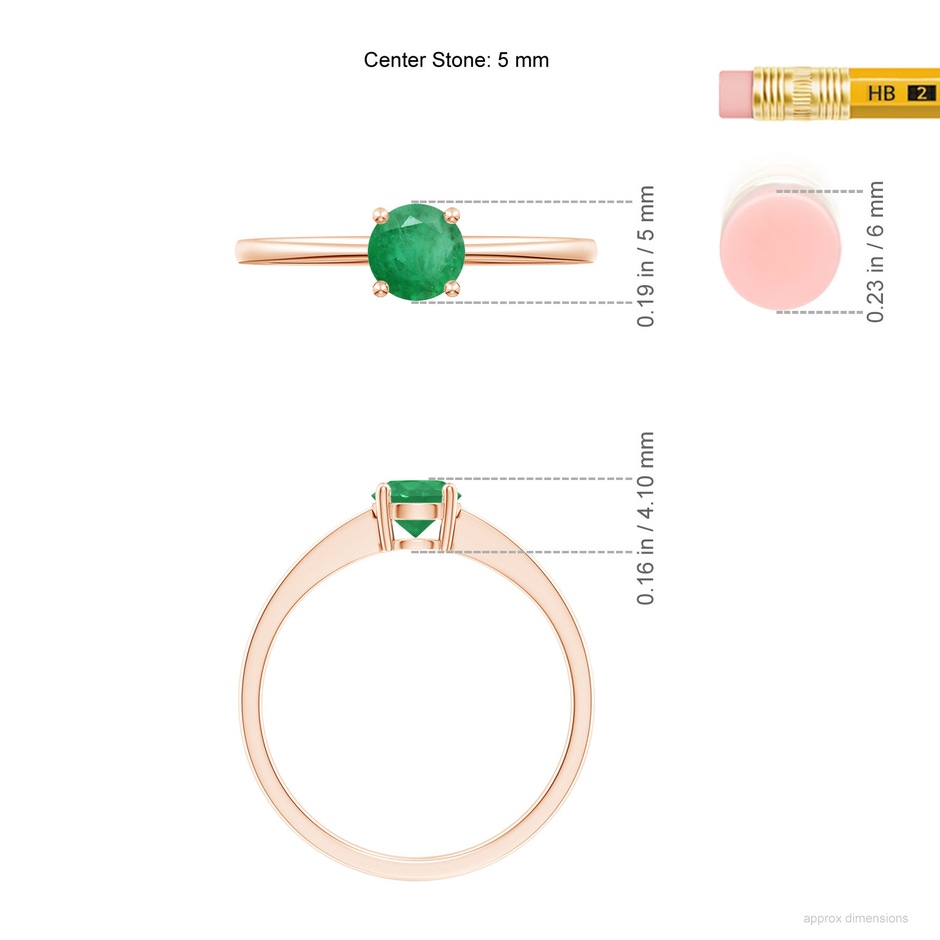 5mm A Reverse Tapered Shank Emerald Solitaire Ring in 9K Rose Gold ruler