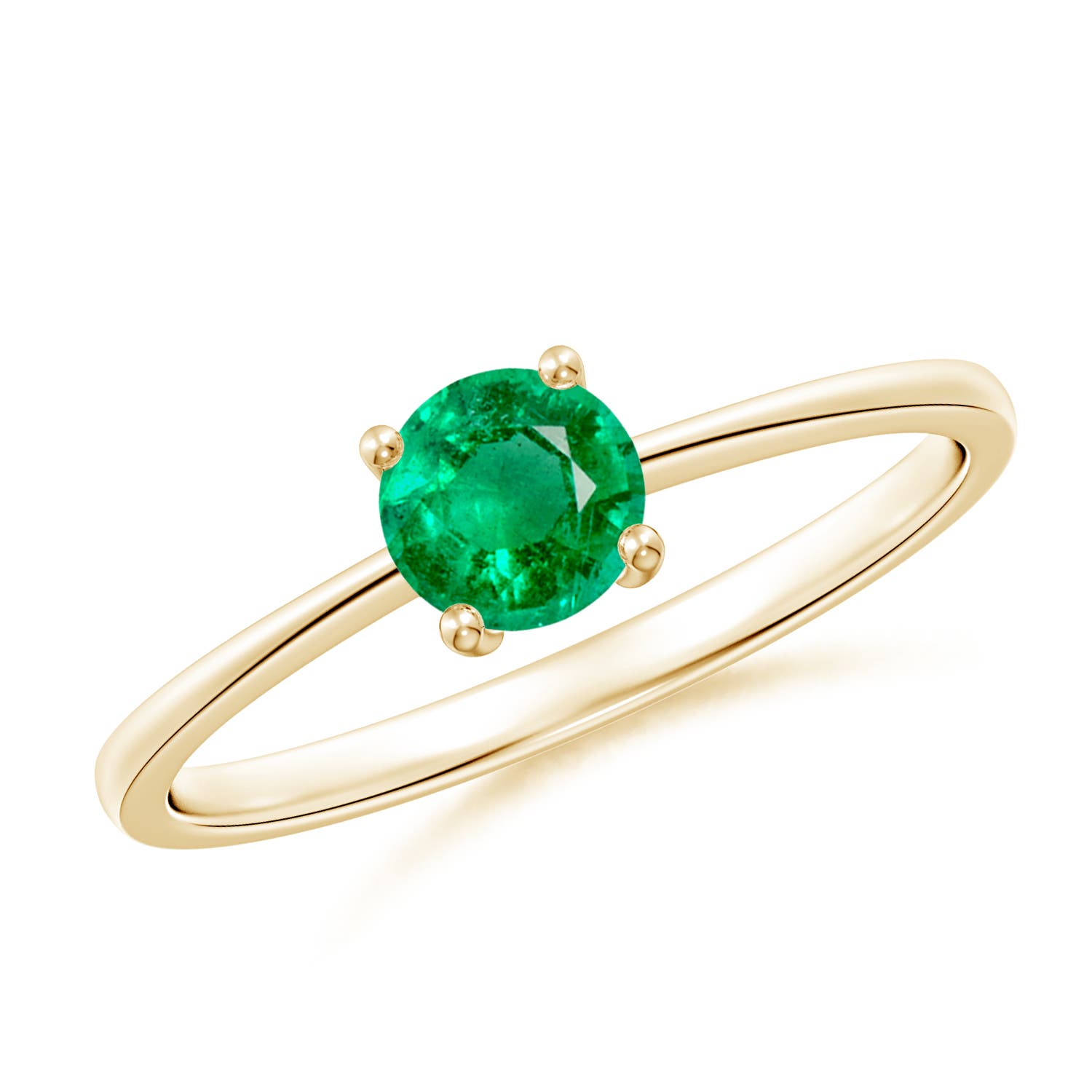 5mm AAA Reverse Tapered Shank Emerald Solitaire Ring in 18K Yellow Gold