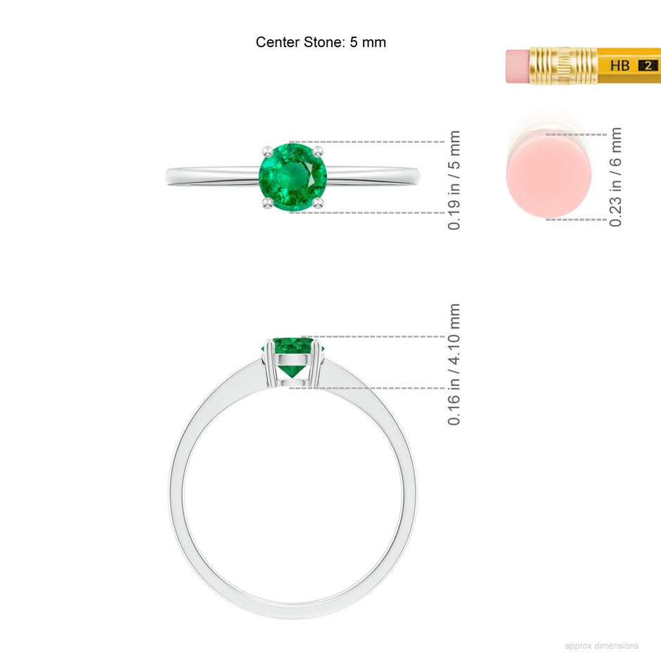 5mm AAA Reverse Tapered Shank Emerald Solitaire Ring in P950 Platinum ruler