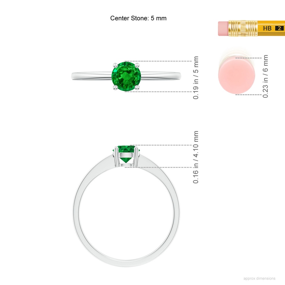 5mm AAAA Reverse Tapered Shank Emerald Solitaire Ring in P950 Platinum ruler