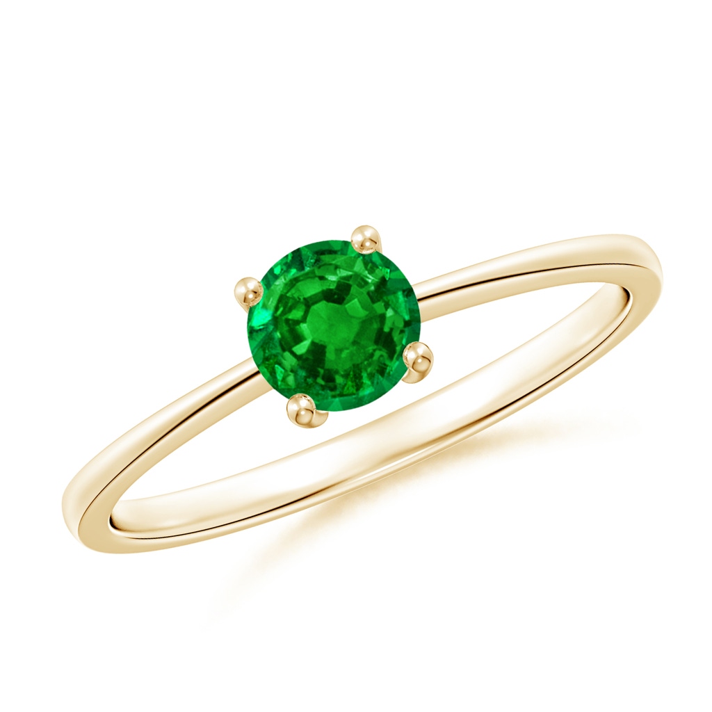 5mm AAAA Reverse Tapered Shank Emerald Solitaire Ring in Yellow Gold