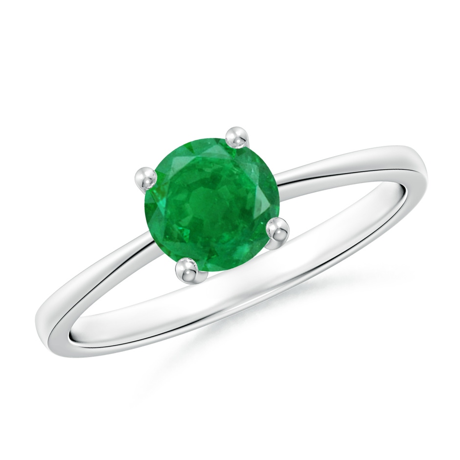 6mm AA Reverse Tapered Shank Emerald Solitaire Ring in White Gold 