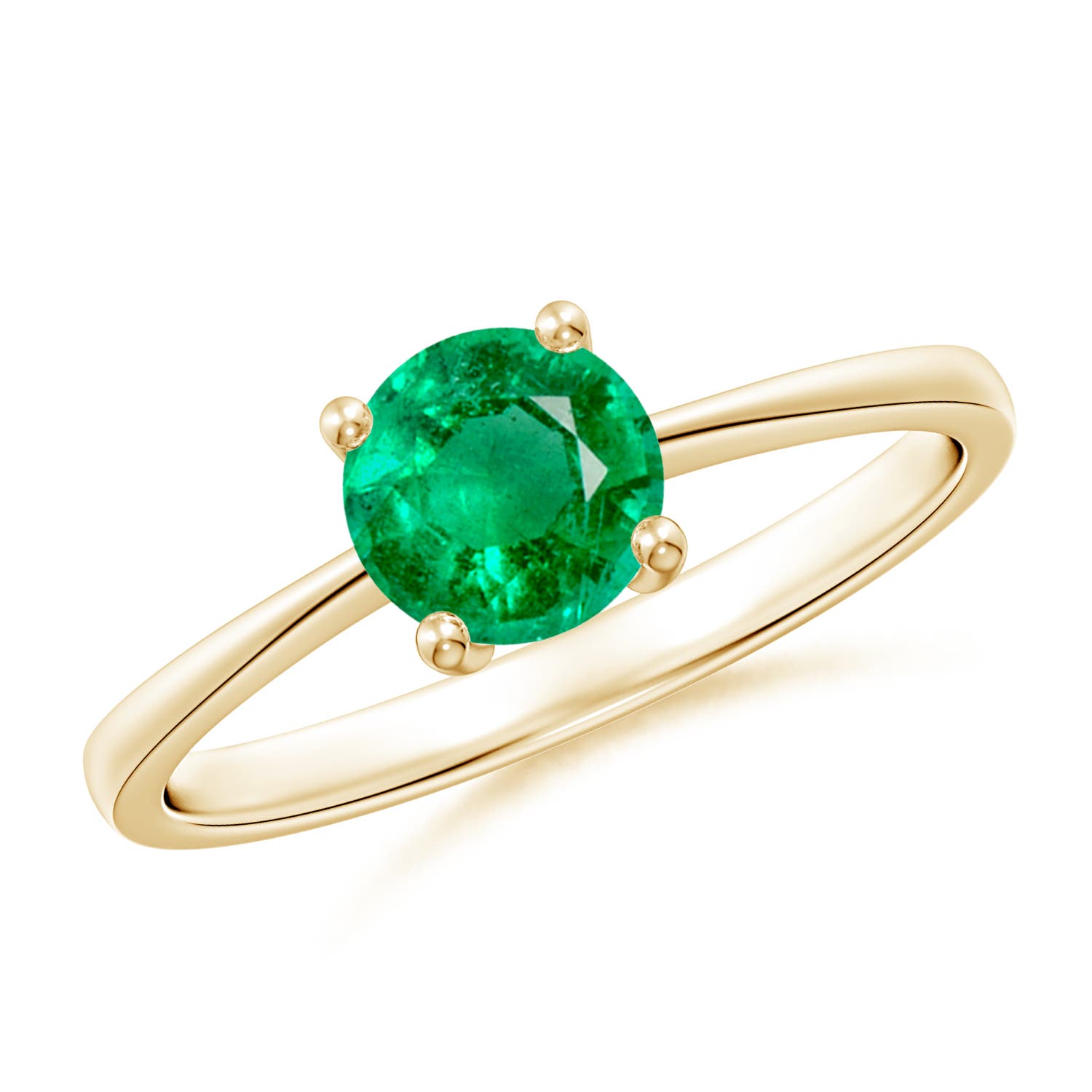 6mm AAA Reverse Tapered Shank Emerald Solitaire Ring in 18K Yellow Gold