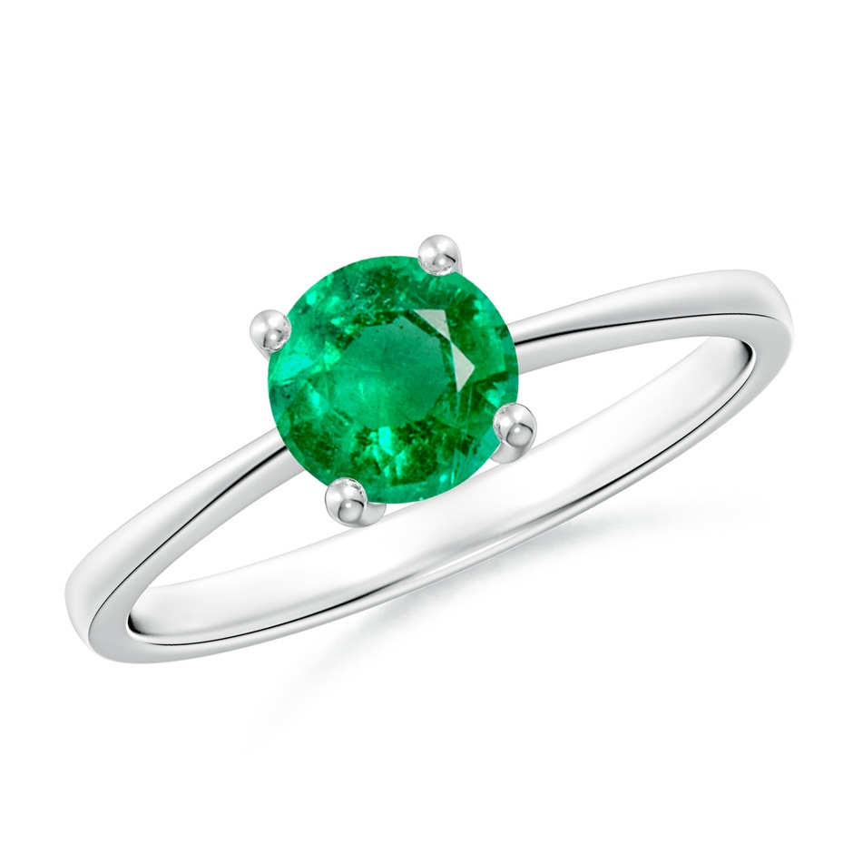6mm AAA Reverse Tapered Shank Emerald Solitaire Ring in White Gold 