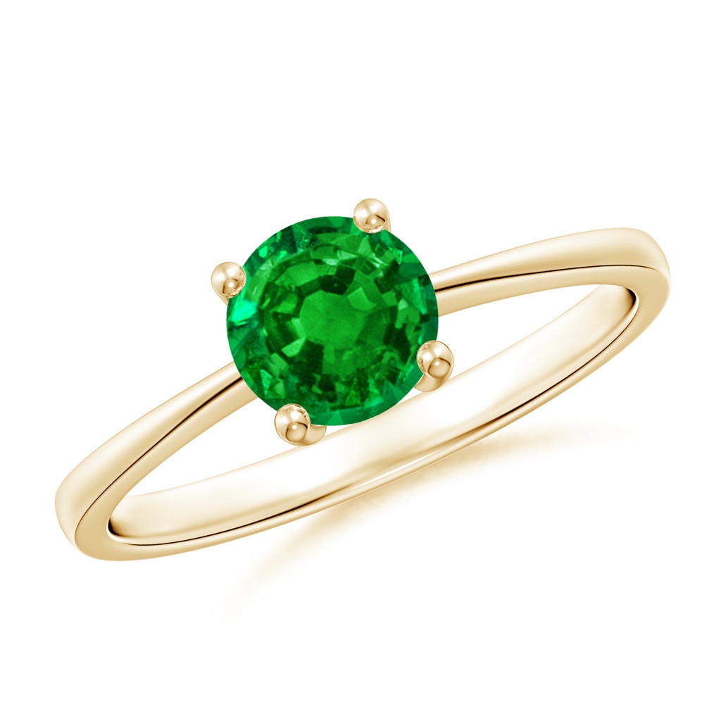 6mm AAAA Reverse Tapered Shank Emerald Solitaire Ring in Yellow Gold