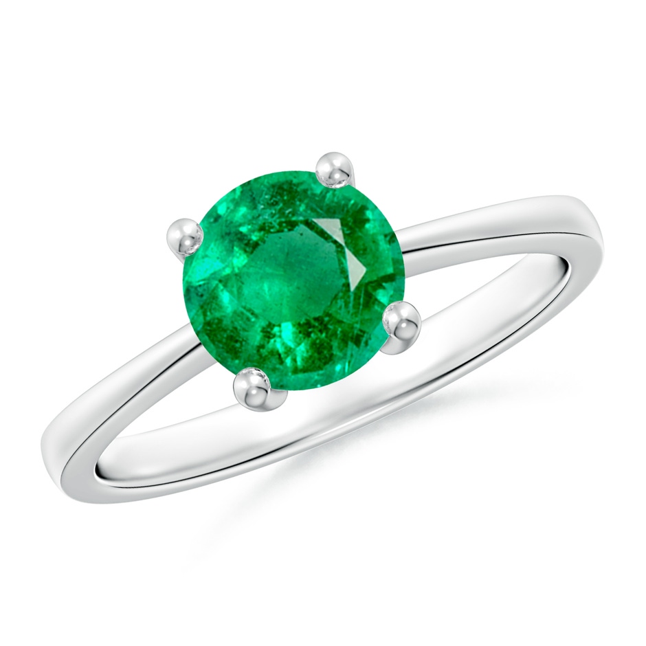 7mm AAA Reverse Tapered Shank Emerald Solitaire Ring in White Gold 