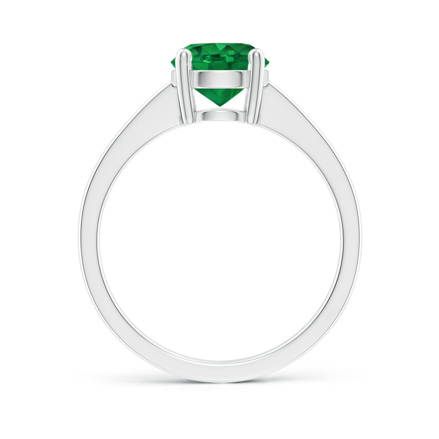 7mm AAA Reverse Tapered Shank Emerald Solitaire Ring in White Gold