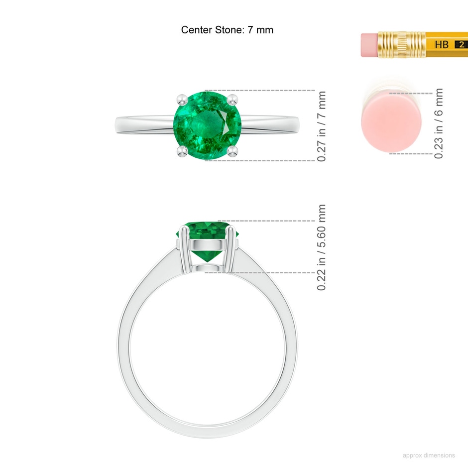 7mm AAA Reverse Tapered Shank Emerald Solitaire Ring in White Gold ruler