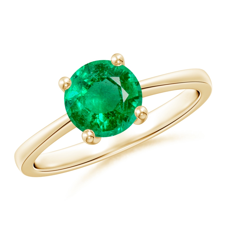 7mm AAA Reverse Tapered Shank Emerald Solitaire Ring in Yellow Gold 