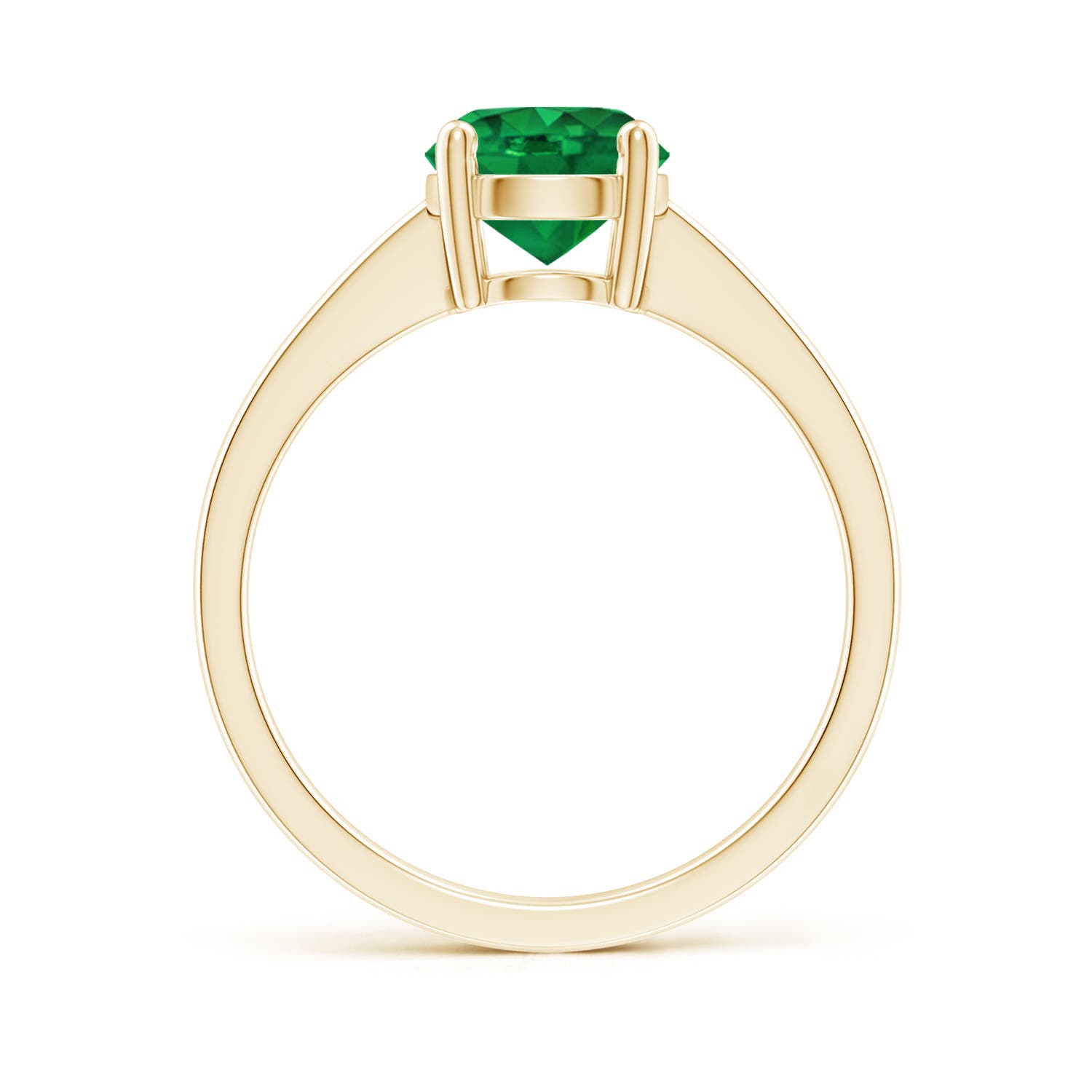 7mm AAA Reverse Tapered Shank Emerald Solitaire Ring in Yellow Gold
