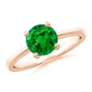 7mm AAAA Reverse Tapered Shank Emerald Solitaire Ring in Rose Gold
