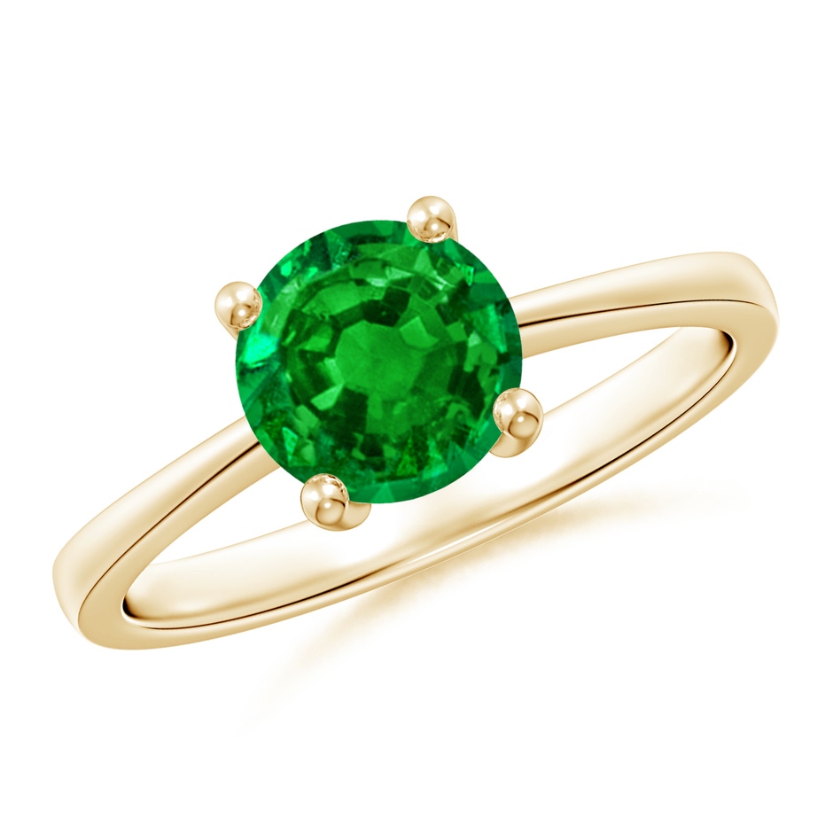 7mm AAAA Reverse Tapered Shank Emerald Solitaire Ring in Yellow Gold 