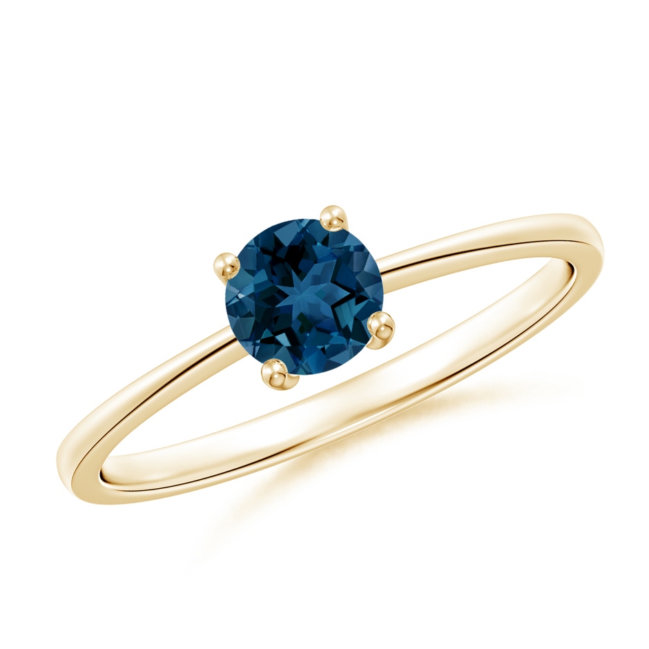 5mm AAA Reverse Tapered Shank London Blue Topaz Solitaire Ring in Yellow Gold 