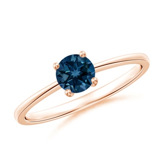 5mm AAAA Reverse Tapered Shank London Blue Topaz Solitaire Ring in 18K Rose Gold