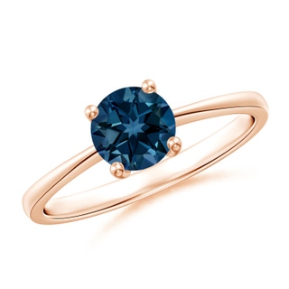 6mm AAAA Reverse Tapered Shank London Blue Topaz Solitaire Ring in 18K Rose Gold