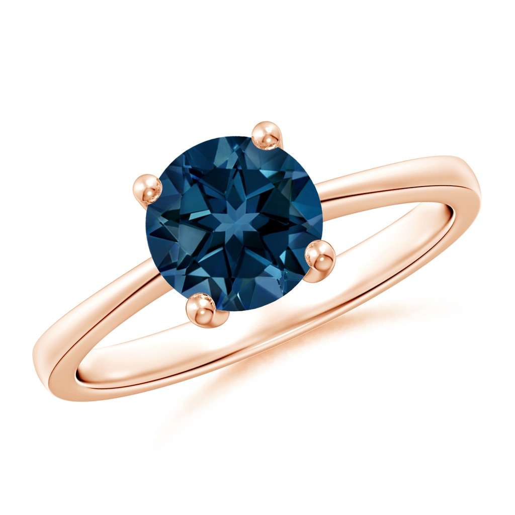 7mm AAAA Reverse Tapered Shank London Blue Topaz Solitaire Ring in 10K Rose Gold