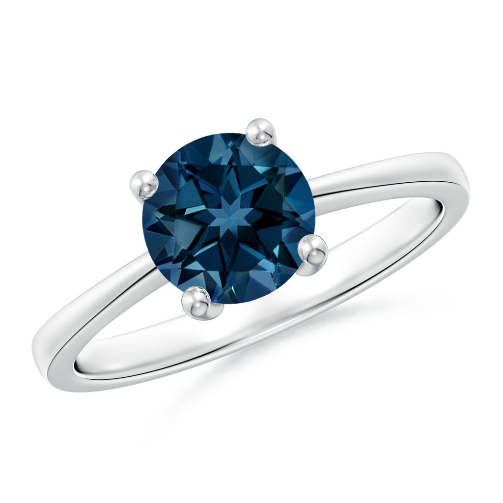 7mm AAAA Reverse Tapered Shank London Blue Topaz Solitaire Ring in 10K White Gold