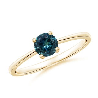 5mm AAA Reverse Tapered Shank Teal Montana Sapphire Solitaire Ring in Yellow Gold