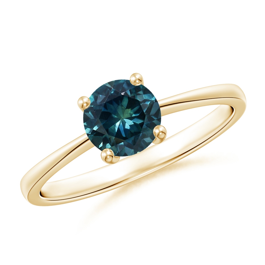6mm AAA Reverse Tapered Shank Teal Montana Sapphire Solitaire Ring in Yellow Gold