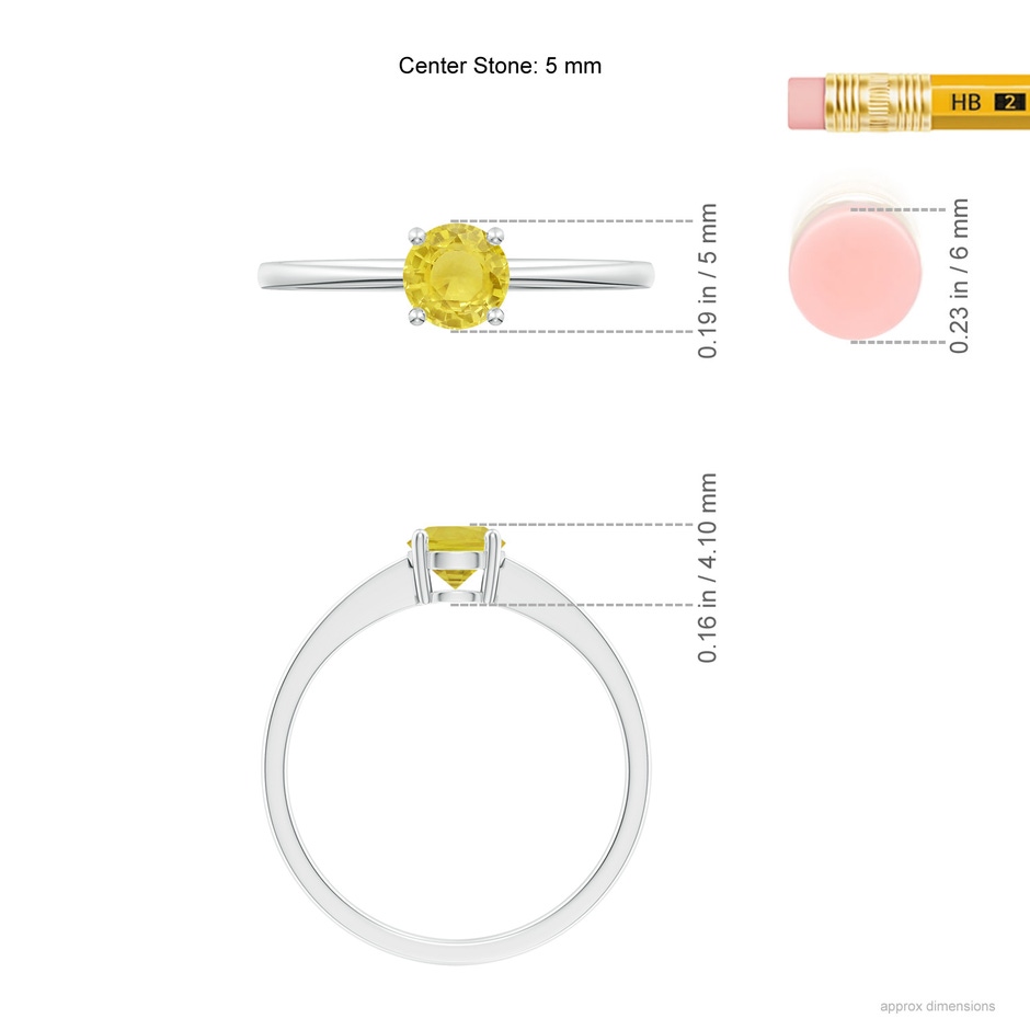 5mm A Reverse Tapered Shank Yellow Sapphire Solitaire Ring in P950 Platinum ruler