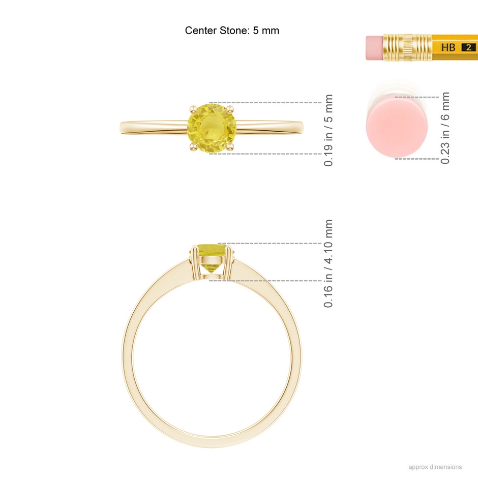 5mm A Reverse Tapered Shank Yellow Sapphire Solitaire Ring in Yellow Gold ruler