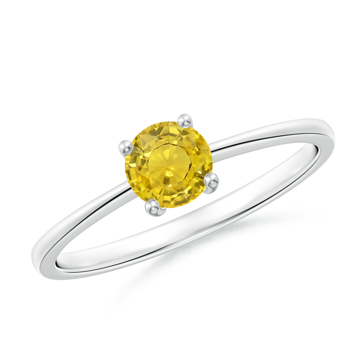 5mm AAA Reverse Tapered Shank Yellow Sapphire Solitaire Ring in P950 Platinum