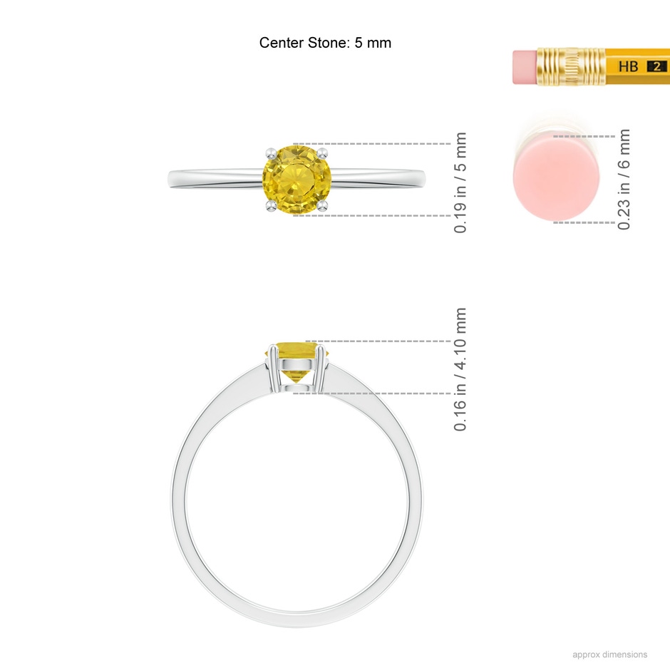 5mm AAA Reverse Tapered Shank Yellow Sapphire Solitaire Ring in White Gold ruler