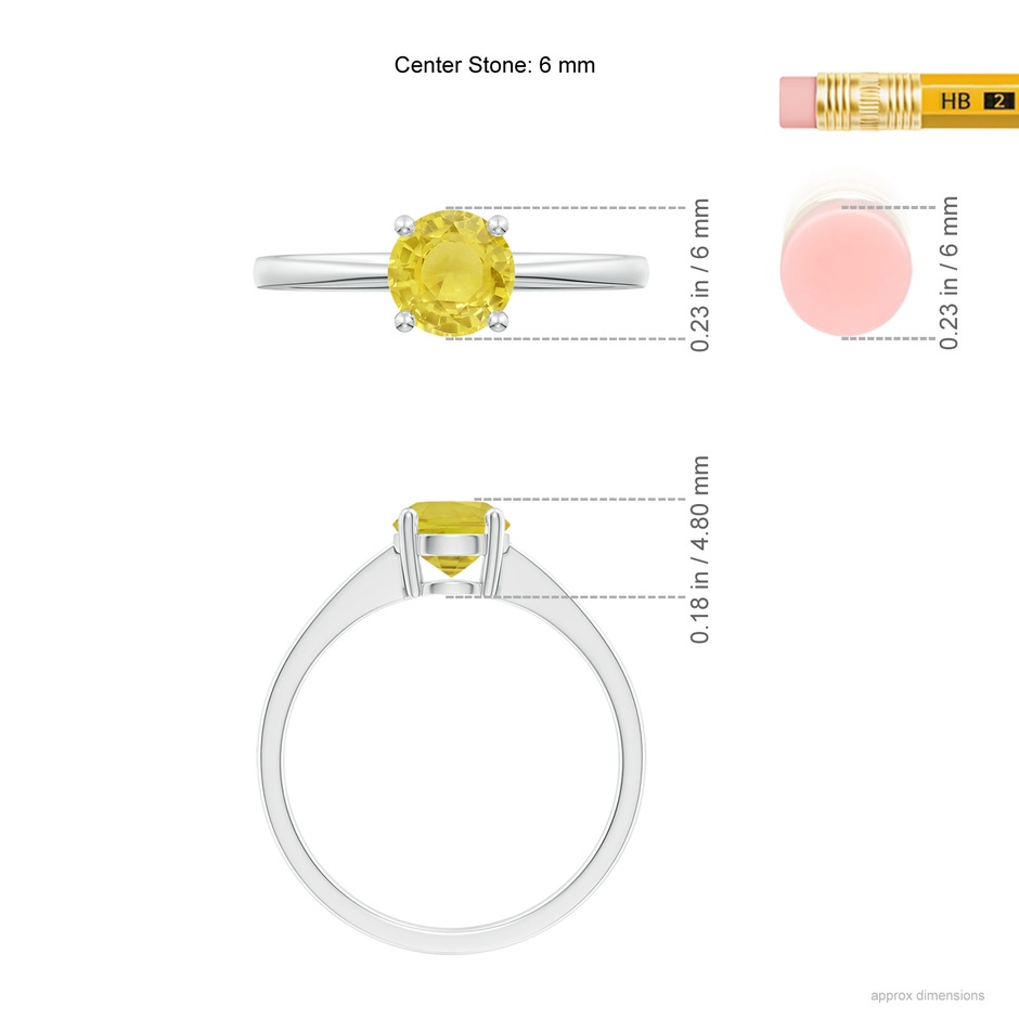 6mm A Reverse Tapered Shank Yellow Sapphire Solitaire Ring in White Gold ruler