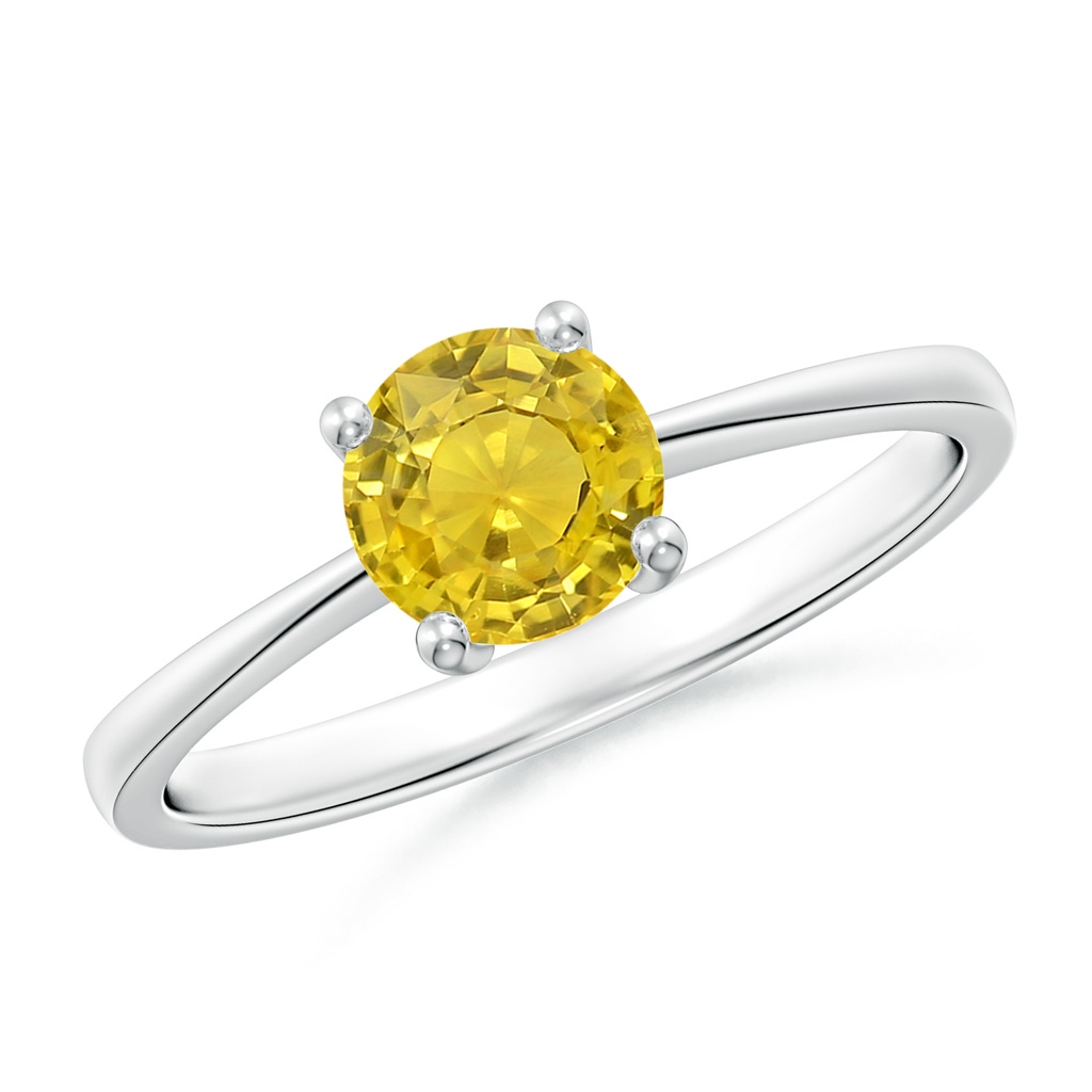 6mm AAA Reverse Tapered Shank Yellow Sapphire Solitaire Ring in White Gold