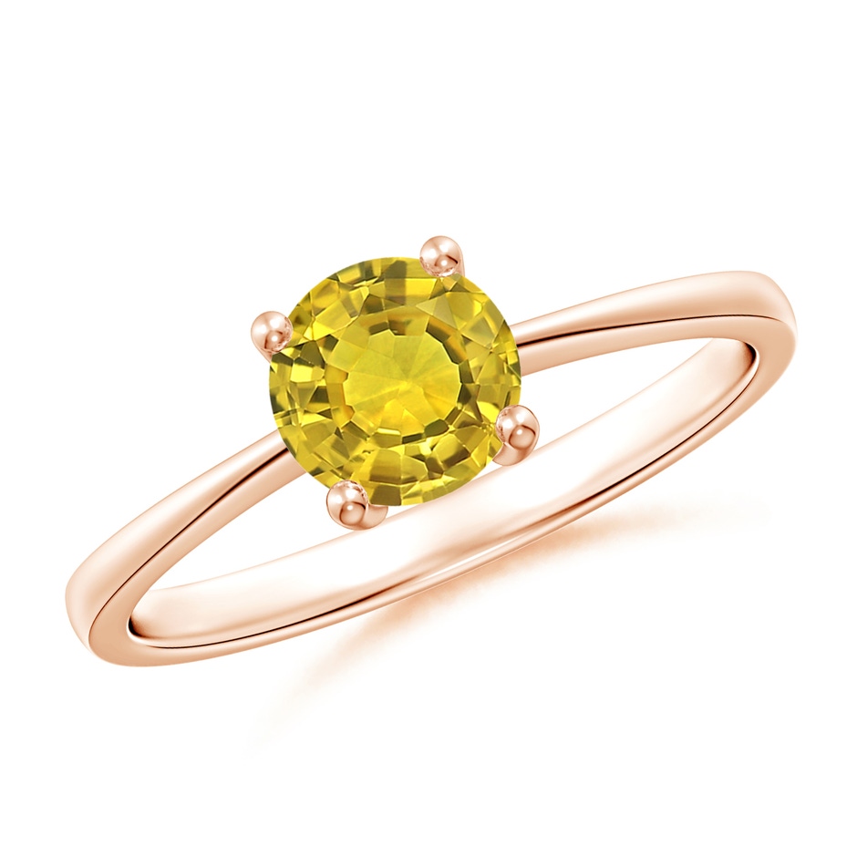 6mm AAAA Reverse Tapered Shank Yellow Sapphire Solitaire Ring in Rose Gold 