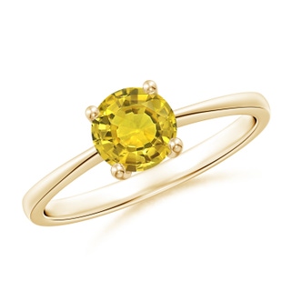 6mm AAAA Reverse Tapered Shank Yellow Sapphire Solitaire Ring in Yellow Gold