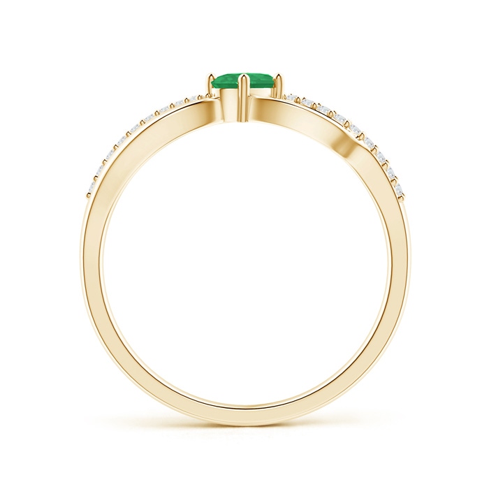5x3mm A Diagonal Oval Emerald Criss Cross Ring with Diamond Accents in Yellow Gold side-1
