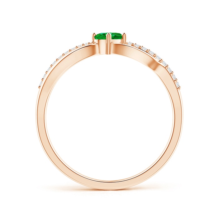 5x3mm Lab-Grown Diagonal Oval Emerald Criss Cross Ring with Diamond Accents in Rose Gold side-1