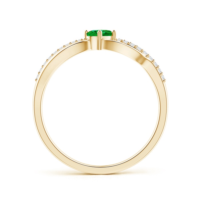 5x3mm Lab-Grown Diagonal Oval Emerald Criss Cross Ring with Diamond Accents in Yellow Gold side-1