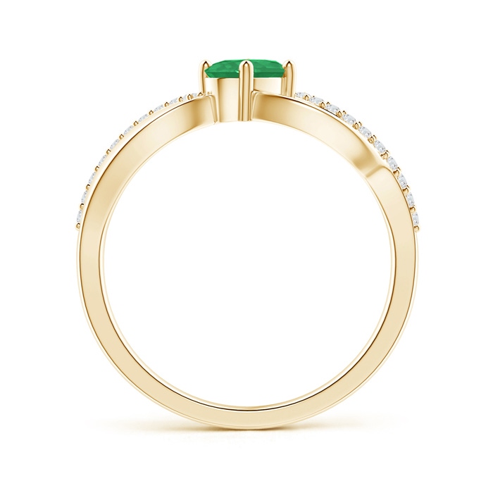 6x4mm A Diagonal Oval Emerald Criss Cross Ring with Diamond Accents in Yellow Gold side-1