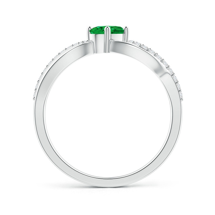 6x4mm AAA Diagonal Oval Emerald Criss Cross Ring with Diamond Accents in White Gold Side-1