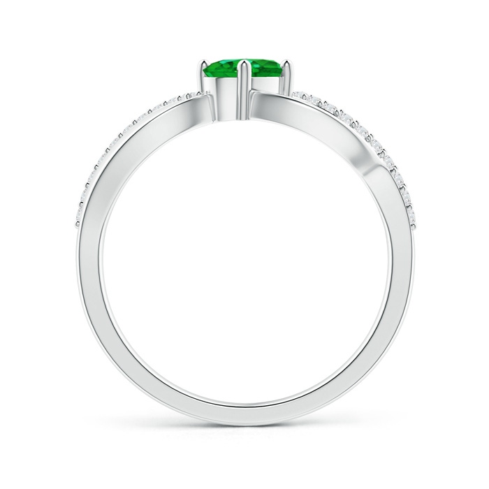 6x4mm AAAA Diagonal Oval Emerald Criss Cross Ring with Diamond Accents in White Gold side-1