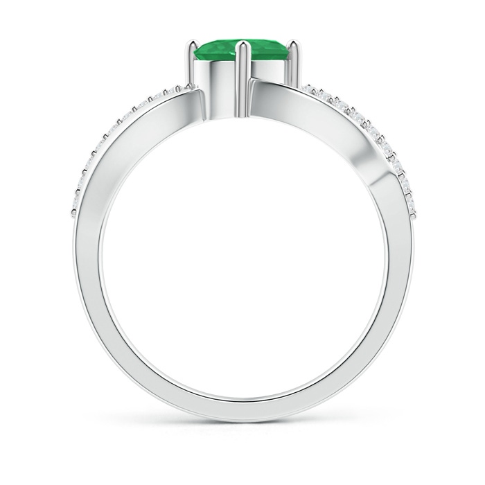 7x5mm A Diagonal Oval Emerald Criss Cross Ring with Diamond Accents in P950 Platinum side-1