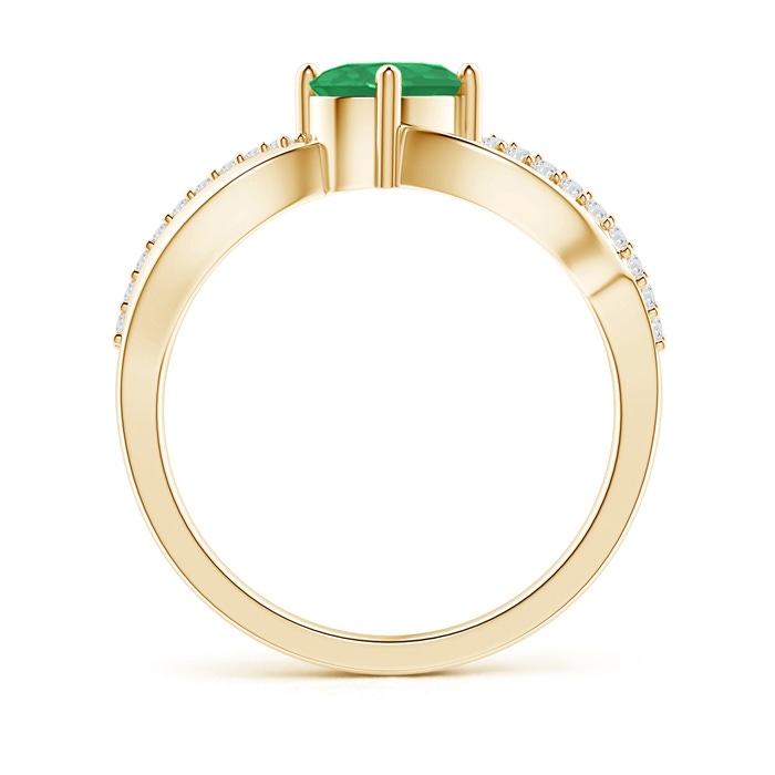 7x5mm A Diagonal Oval Emerald Criss Cross Ring with Diamond Accents in Yellow Gold side-1