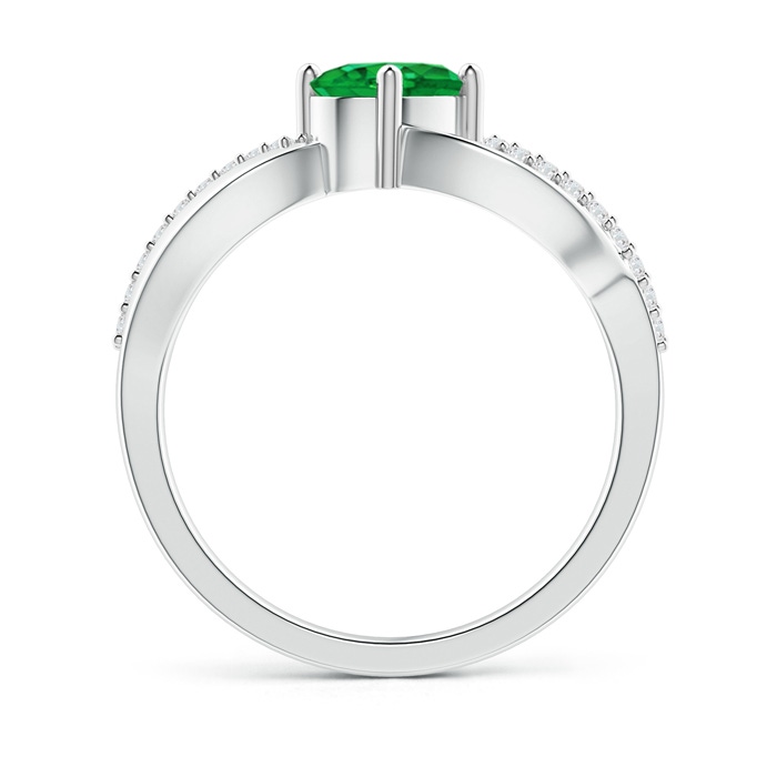 7x5mm AAA Diagonal Oval Emerald Criss Cross Ring with Diamond Accents in White Gold side-1