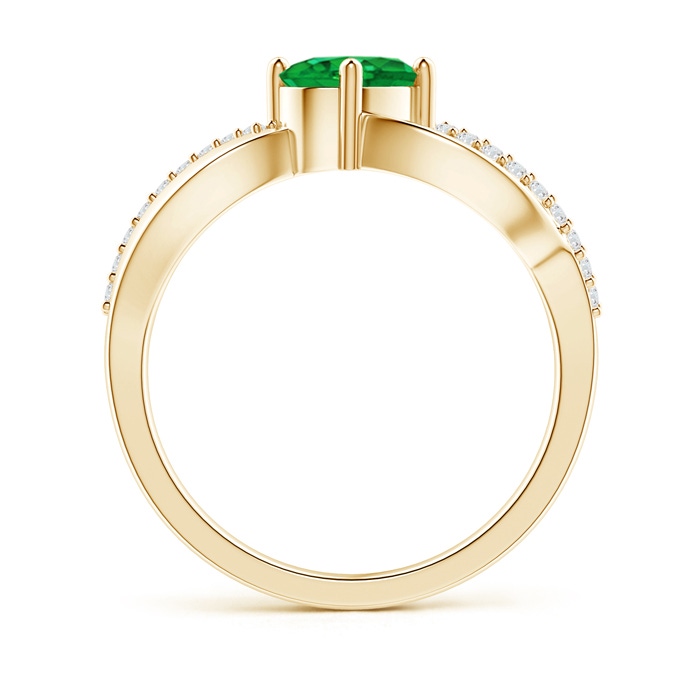 7x5mm AAA Diagonal Oval Emerald Criss Cross Ring with Diamond Accents in Yellow Gold side-1