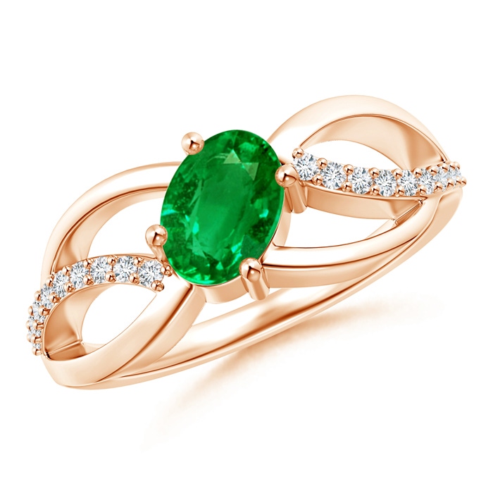 7x5mm Lab-Grown Diagonal Oval Emerald Criss Cross Ring with Diamond Accents in Rose Gold 